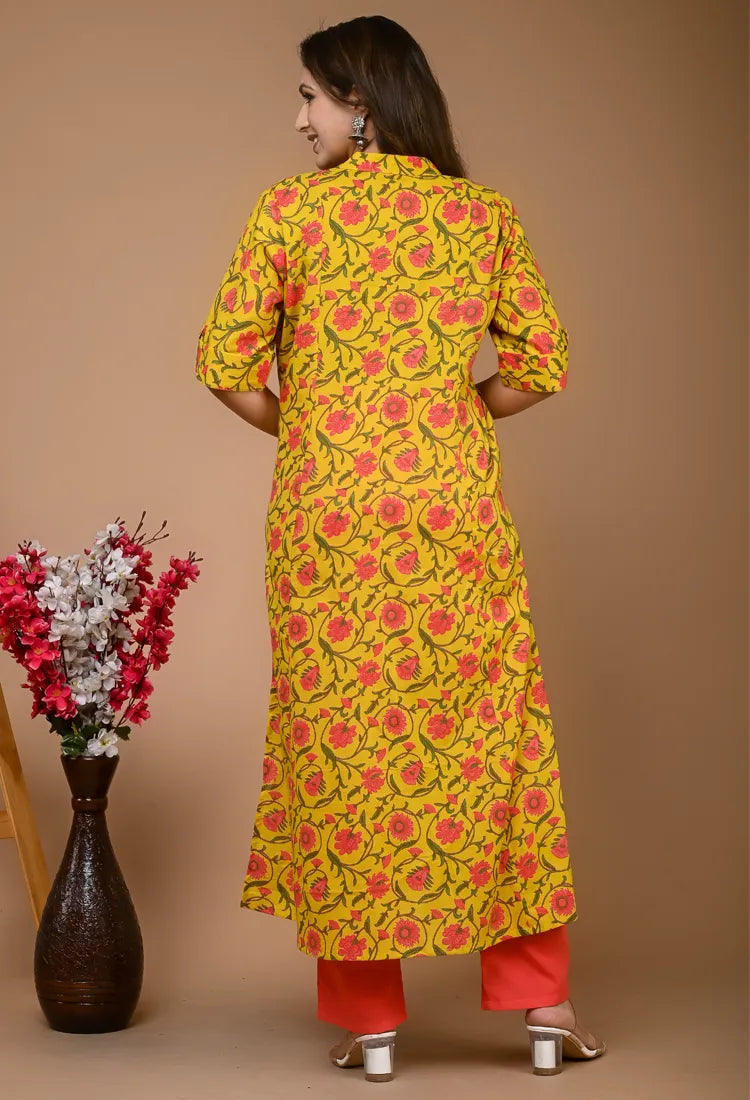 Yellow Cotton Printed 2PC Set