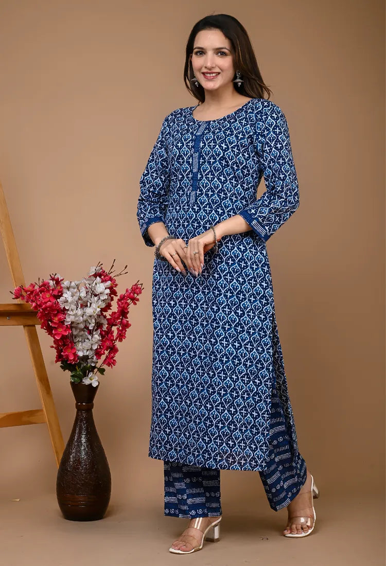 Blue Indigo Cotton Suit Set