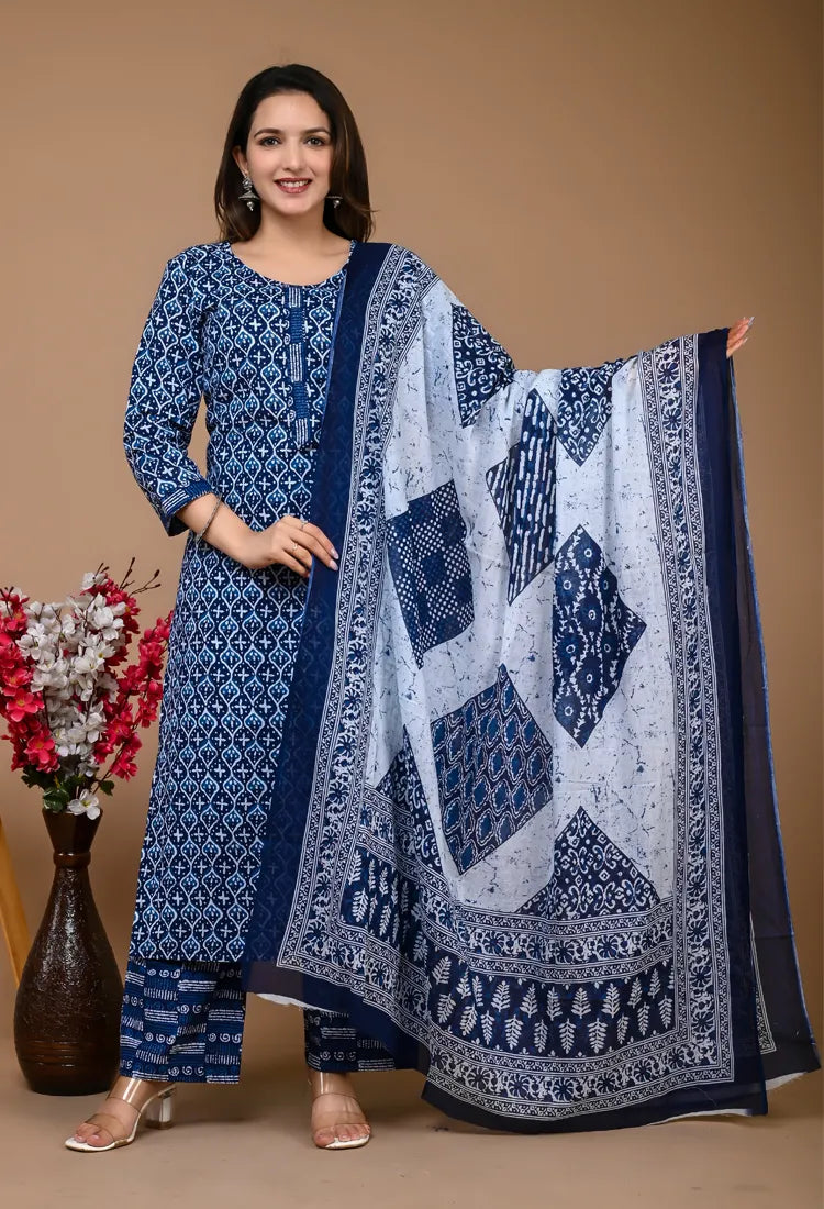 Blue Indigo Cotton Suit Set