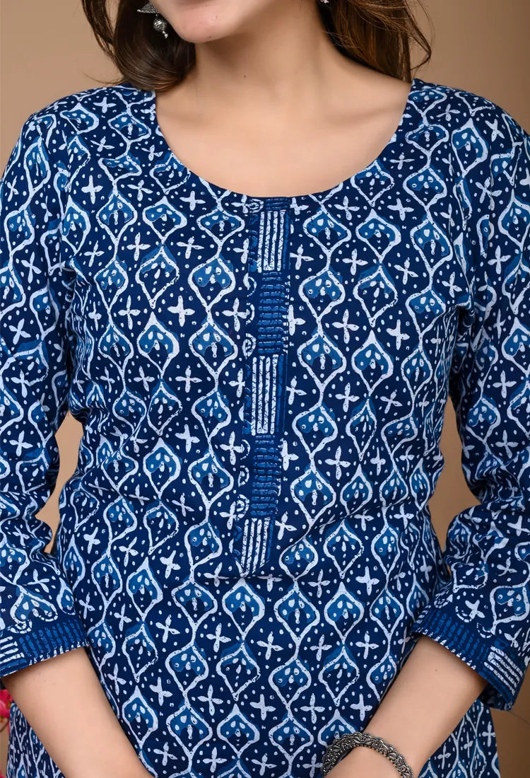 Blue Indigo Cotton Suit Set