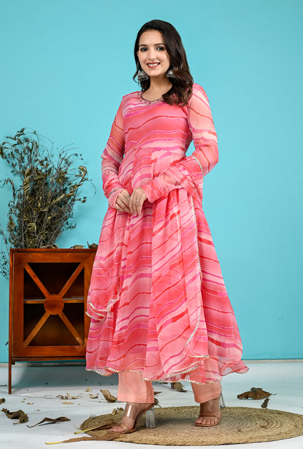 Pink Leheriya Handwork Suit Set