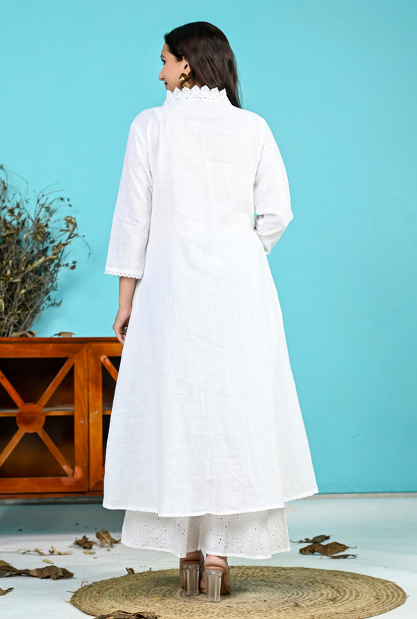 White Blue Embroidery Kurta Pant Set