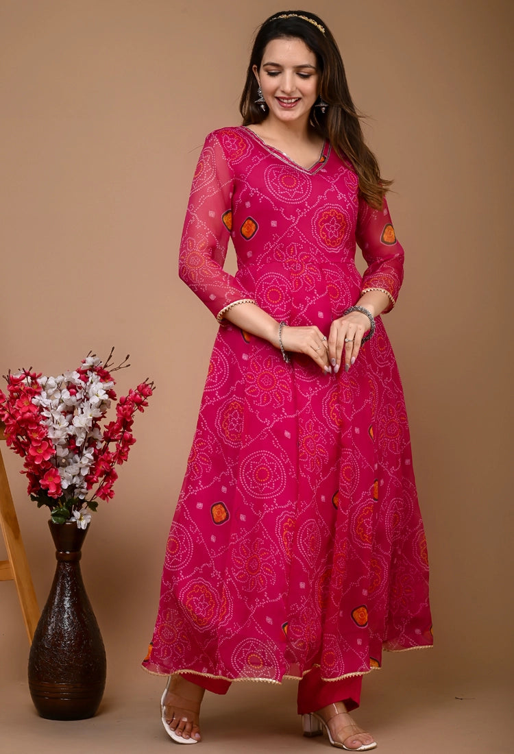 Bandhani Anarkali Side Dori Suit Set