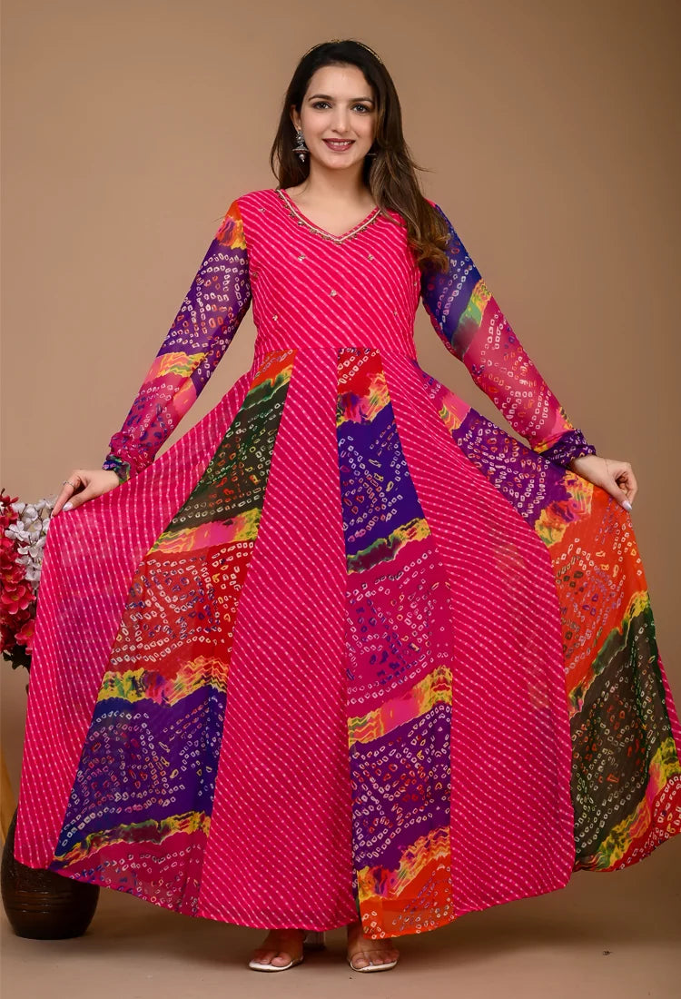 Pink Georgette Kali Gown