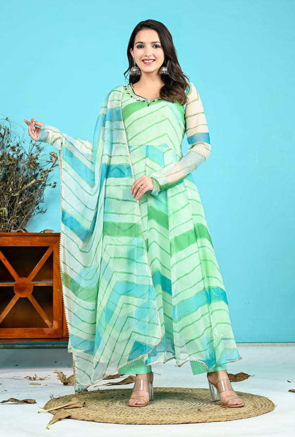 Sea Green Leheriya Suit Set