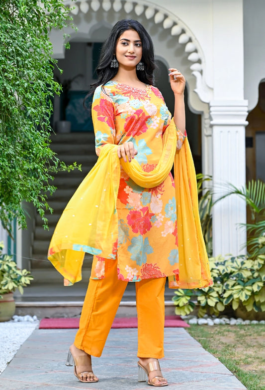 Yellow Floral Suit Set