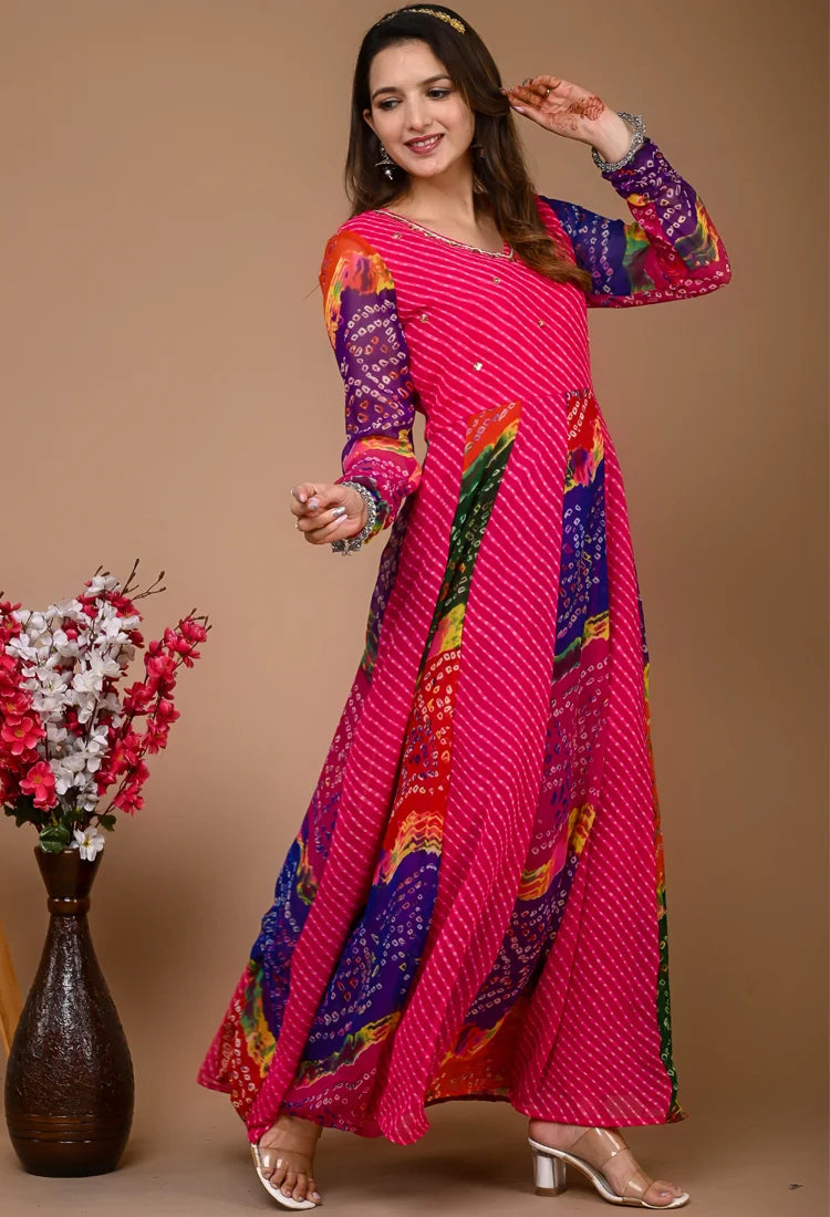 Pink Georgette Kali Gown