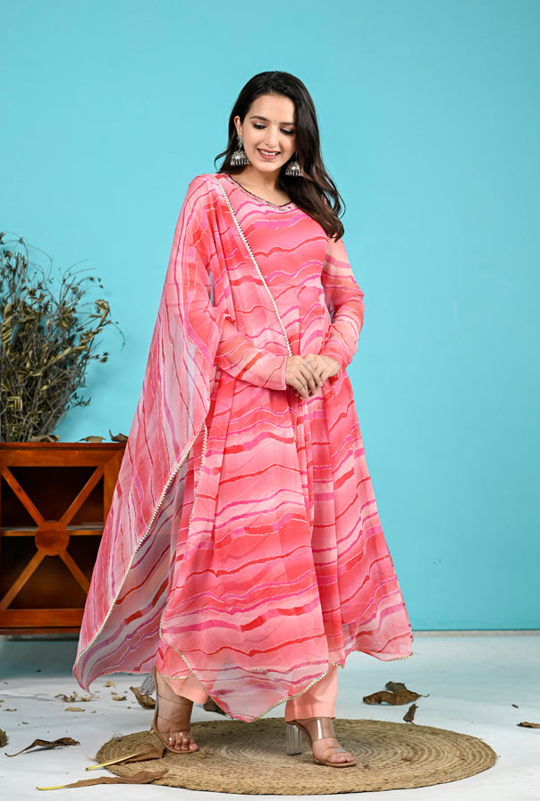 Pink Leheriya Handwork Suit Set