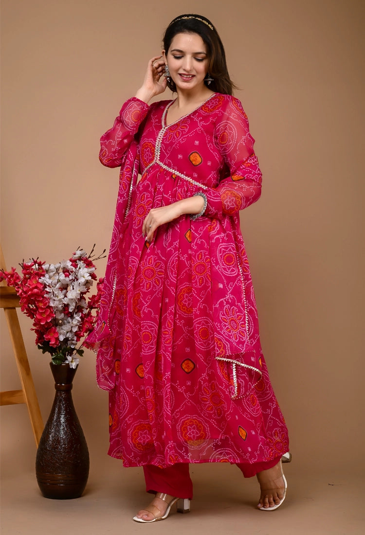 Pink Chiffon Alia Cut Suit Set