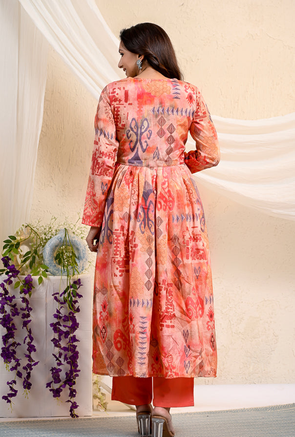 Peach Printed Alia Cut Set