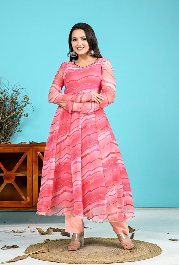 Pink Leheriya Handwork Suit Set