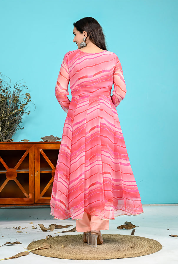 Pink Leheriya Handwork Suit Set