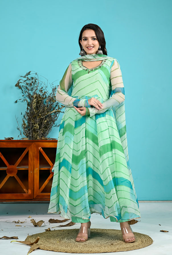 Sea Green Leheriya Suit Set