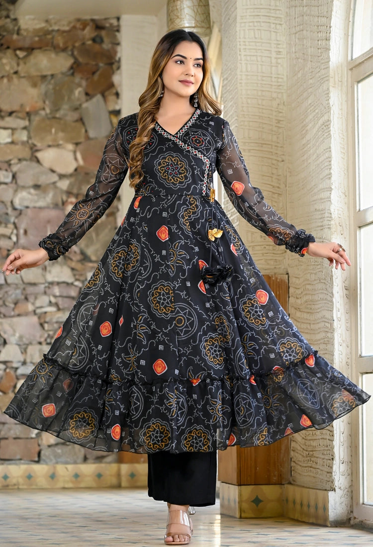 Bandhani Angrakha Anarkali Suit Set