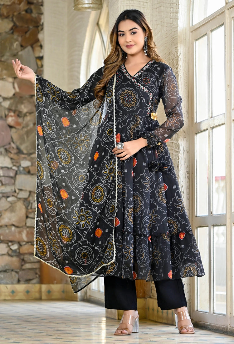 Bandhani Angrakha Anarkali Suit Set