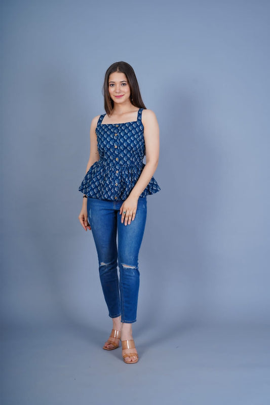 Indigo Printed Top